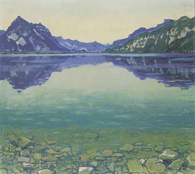 Thunersee mit symmetrischer Spiegelung vor Sonnenaufgang, Ferdinand Hodler